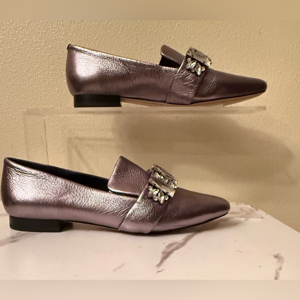 Karl Lagerfeld Nyra Silver Embellished Loafers, NWOB, Size 7-1/2 (38)